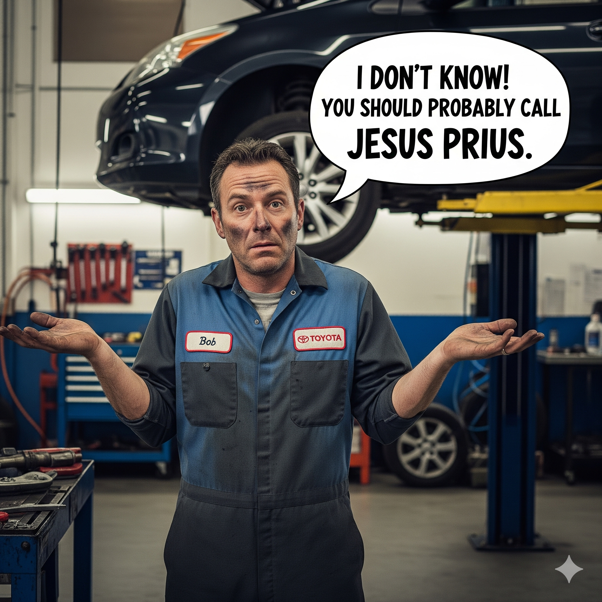 Funny Toyota Mechanic Shrugging and Saying I Don't Know